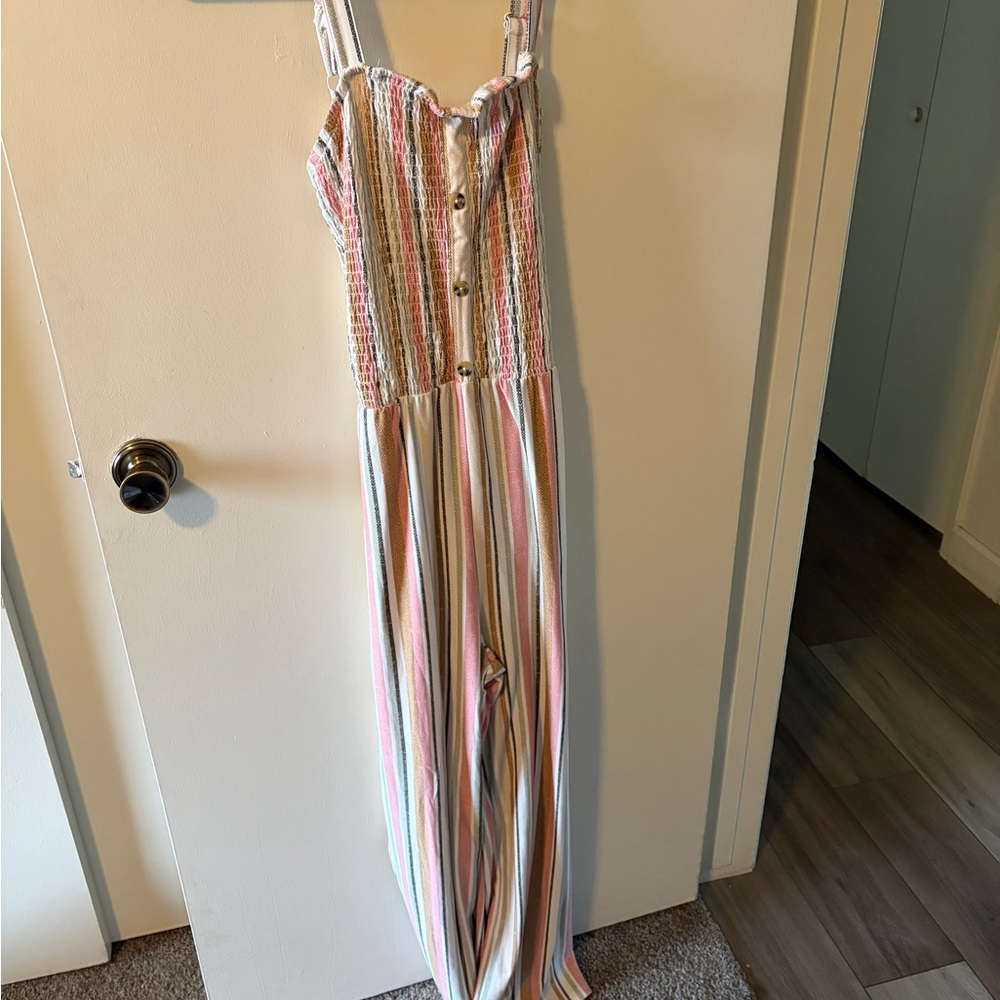 No Boundaries Multicolor Striped Jumpsuit - Pink, Green, Blue, Cream